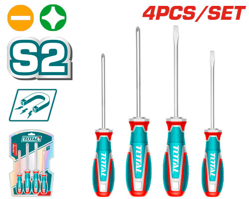 Total TKSDS0426 طقم مفكات عادي ومصلب 4 قطع