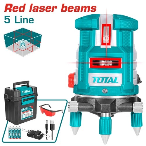 TOTAL TLL306505 Red laser beams
 جهاز ليزر دائري متحرك 5 خط احمر مع ستاند
Working Range: 0~30 m