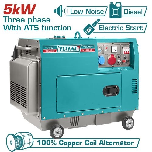 Total TP250003-1 مولد ديزل صامت 5 كيلو 1 فاز + 3 فاز مع لوحة تشغيل اتوماتيك