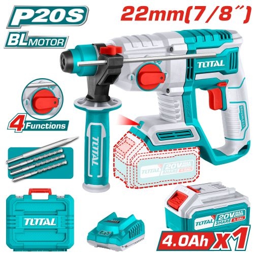 Total TRHLI202081  عرض همر شحن 20 فولت مع بطارية 4 أمبير وشاحن 4 حركات + طقم ريش