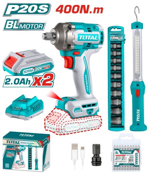 Total TOSLI23048 عرض خاص درل بوكسات شحن 20 فولت 400 نيوتن مع بطارية 2 أمبير + هدية طقم بوكسات + لوكس شحن