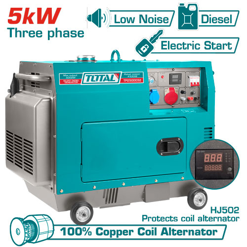 Total TP2500032 مولد كهرباء 3 فاز صامت ديزل 5 كيلو واط