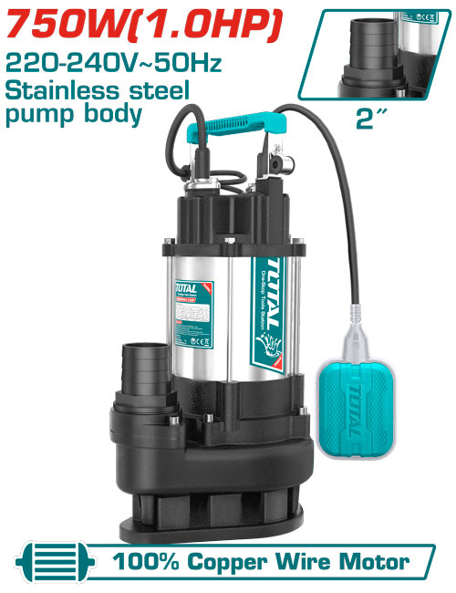 Total TWP775016 Submersible sewage water pump 1hp 13M مضخة غاطسة ستانلس