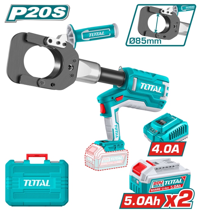 Total TRCLI2005 مقص كوابل شحن 20 فولت مع 2 بطارية 5 أمبير وشاحن 85 ملم