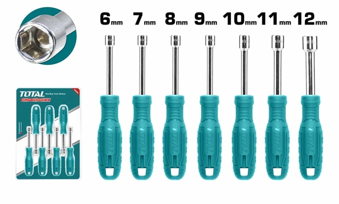 Total TNSS0701 7Pcs Nut Screwdriver Set 6mm、7mm、8mm、9mm、10mm、11mm、12mm طقم مفك بوكس