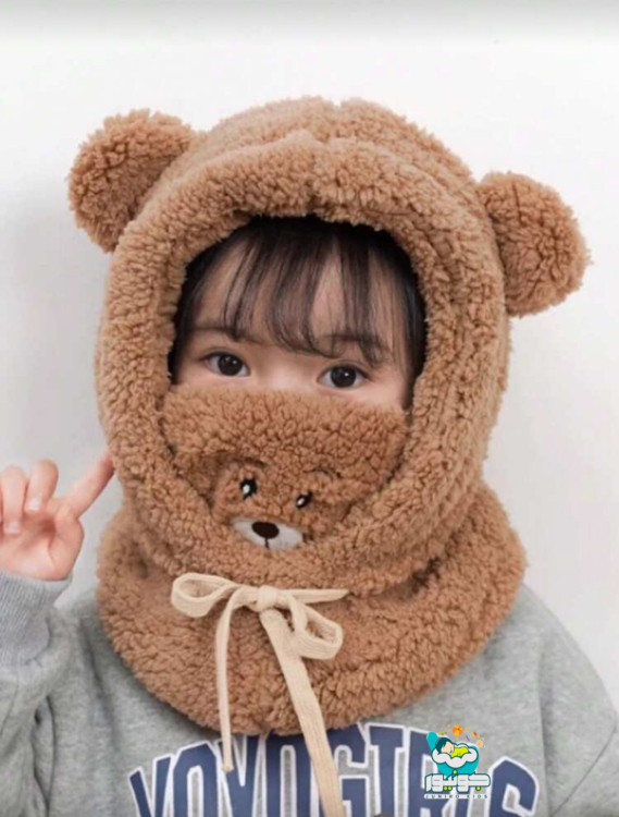 طاقية أطفال شتوي  مع لفحة منها وفيها 