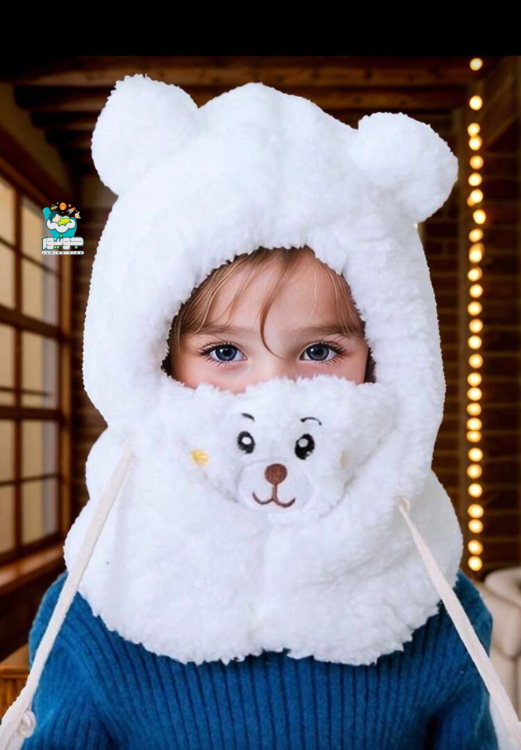 طاقية أطفال شتوي  مع لفحة منها وفيها 