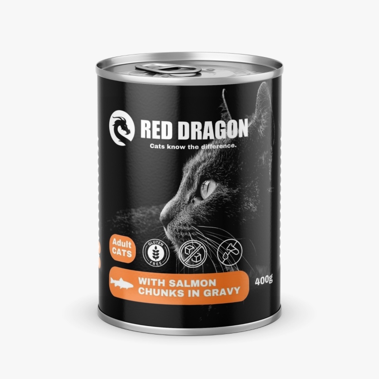 Red dragon wet food srelised Salmon عدد 24 عليه