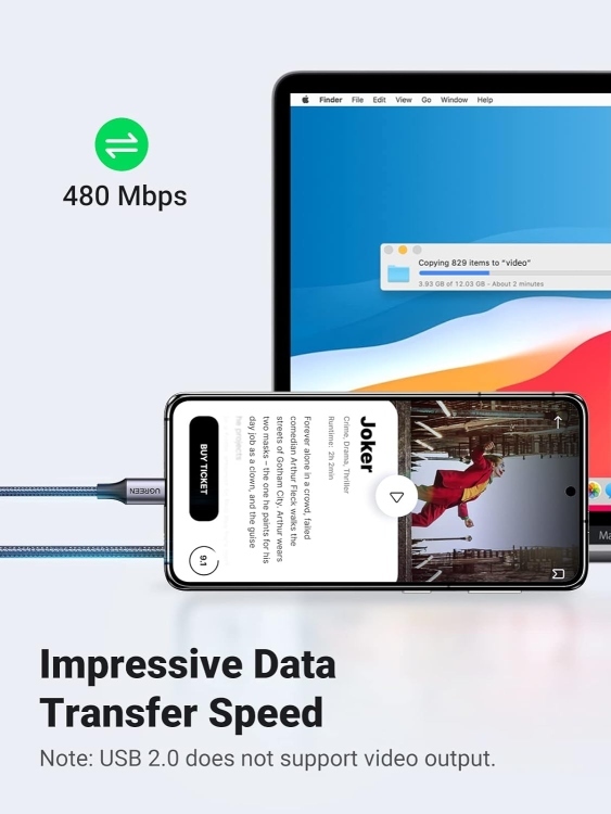 UGREEN US261 50150 USB-C 2.0 MALE TO USB-
MALE 3A DATA CABLE 1M 2.0