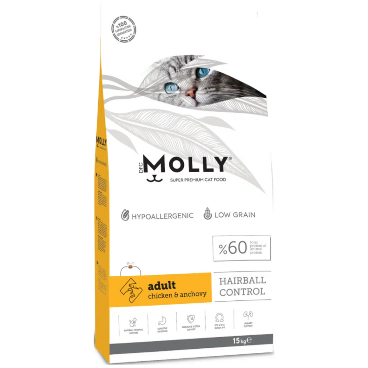 MOLLY CAT HAIRBALL CHICKEN AND ANCHOVY 15KG
