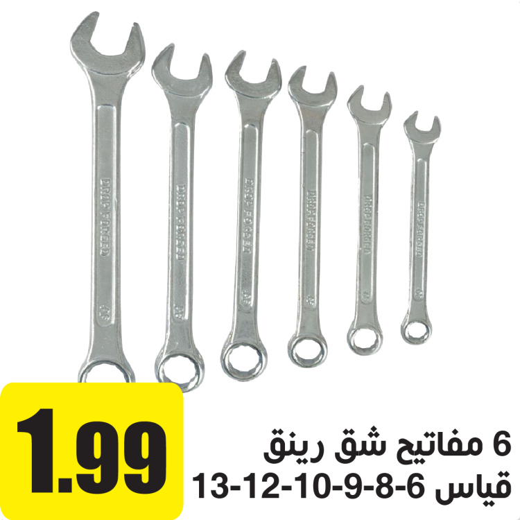 6 مفاتيح شق رينج قياس 6/8/9/10/12/13