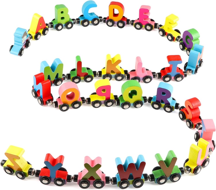 قطار الاحرف الانجليزية الخشبية المغناطيسية  اجعل طفلك يركب كلمات 