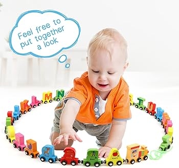 قطار الاحرف الانجليزية الخشبية المغناطيسية  اجعل طفلك يركب كلمات 