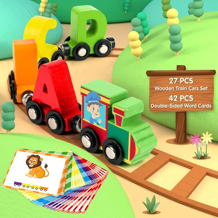قطار الاحرف الانجليزية الخشبية المغناطيسية  اجعل طفلك يركب كلمات 