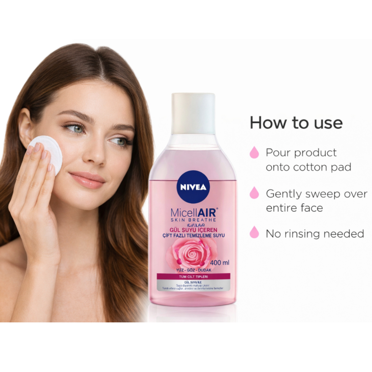 مزيل المكياج نيفيا ميسيلار بماء الورد بحجم 400 مل