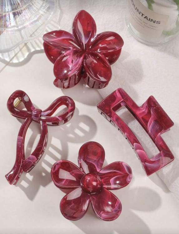 4pcs/set Burgundy Hair Clips 
