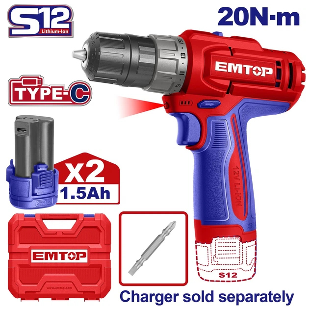 درل شحن مع 2 بطاريه  10 ملم في بكيتECDL12206    12 V Type-C 