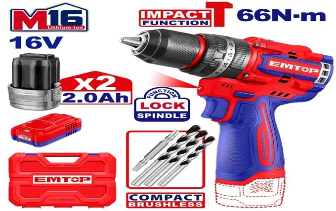 درل شحن 13 ملم شاكوش 16 V 66N مع 2 بطاريه و شاحن ECIDL166062    M16 Brushless Motor 