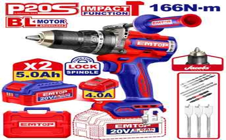 درل شحن 13 ملم شاكوش مع يد 20 V 166N مع 2 بطاريه 5AH وشاحنECIDL201668    Brushless Motor