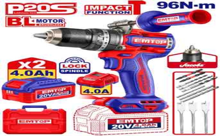 درل شحن 13 ملم شاكوش مع يد 20 V 96N مع 2 بطاريه 4AH وشاحن جديدECIDL209686    Brushless Motor 