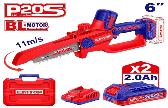 منشار شجر شحن 6" 20V مع 2 بطاريه 2AH و شاحن ELGA20662     Brushless Motor