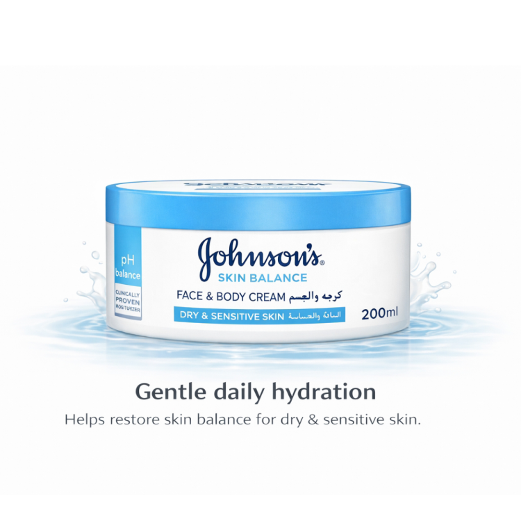 كريم جونسون للبشرة الجافة والحساسة مغذي ومرطب للوجة والجسم بحجم 200 مل 