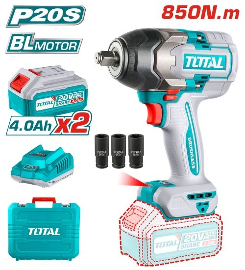 Total TIWLI2085  درل بوكس 850 نيوتن مع 2 بطارية 4 أمبير وشاحن  TDRLI2060151