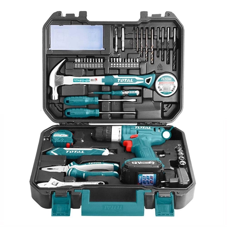 Total THKTHP11282 128 Pcs Tools Set درل شحن 12 فولت مع مع عدة