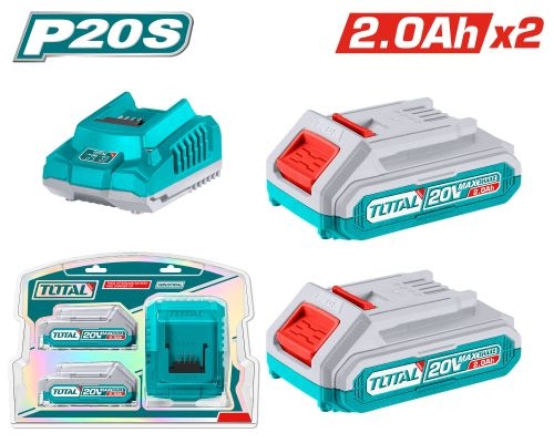طقم بطاريات 20 فولت/2 مع شاحن TOTAL TFBCPK1222