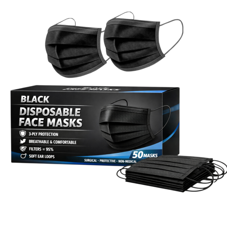 كمامات لون اسود 50 قطعة 