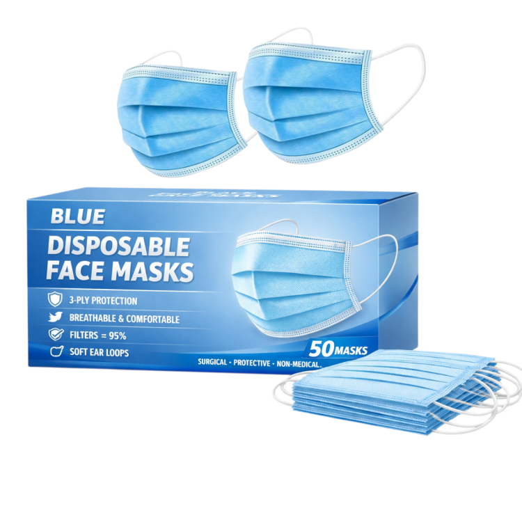 كمامات لون ازرق عدد 50 قطعة 