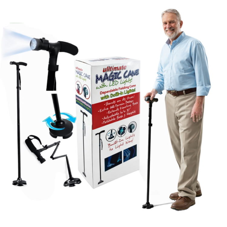 عكاز مع إ ضاءة ليد وتتميز بقاعدة رباعية عريضة للتوازن نوع ممتاز 