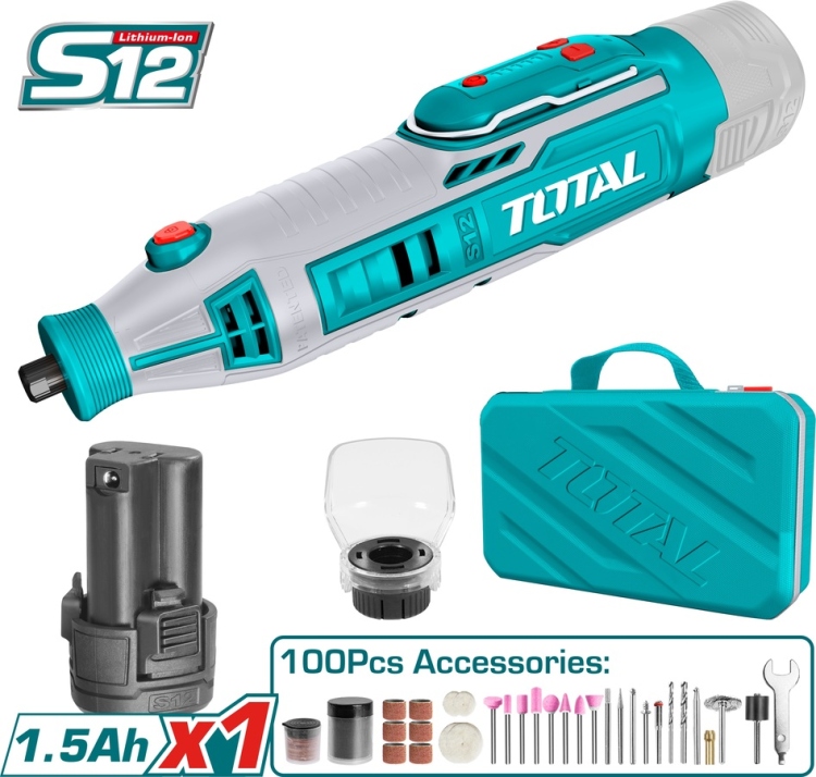 Total TMGLI12011 درمل شحن 12 فولت مع بطارية واكسسوارات 100 قطعة