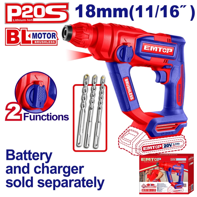  همر شحن  18MM بدون بطاريه2A 20v SDS_PLUS  مع 3 ريش 2 حركات ( J1.8)   ELRH20188 