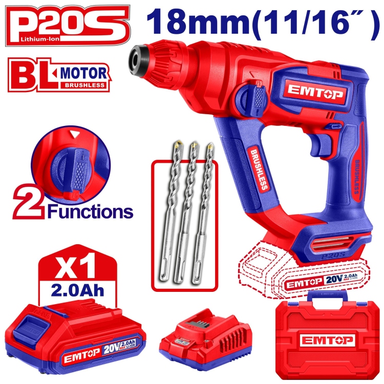  همر شحن  18MM مع 1 بطاريه2A 20v SDS_PLUS  مع 3 ريش 2 حركات ( J1.8)   ELRH201881 