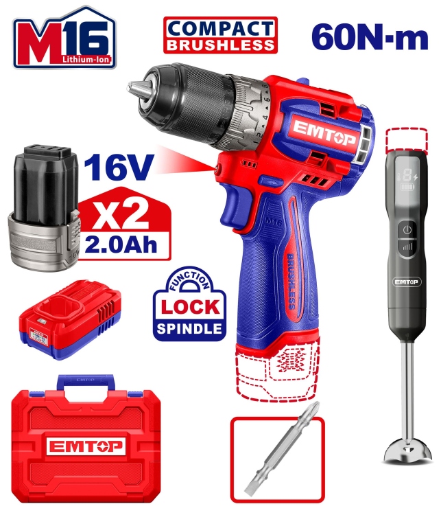 طقم درل و بلندر 16V مع 2 بطاريه و شاحن     ECKL1628
